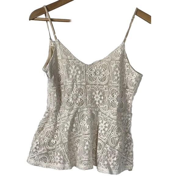 June & Hudson Cream Lace Crochet Cami Top Medium Romantic Cottagecore Boho Tank - Picture 2 of 5